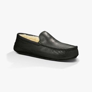 Ugg Ascot Läder Tofflor Herr Svarta (753402NSR)